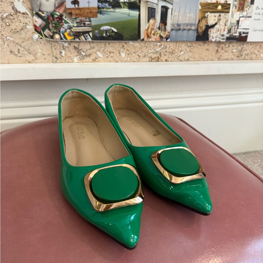 Amazon Green Flats with Gold Accent